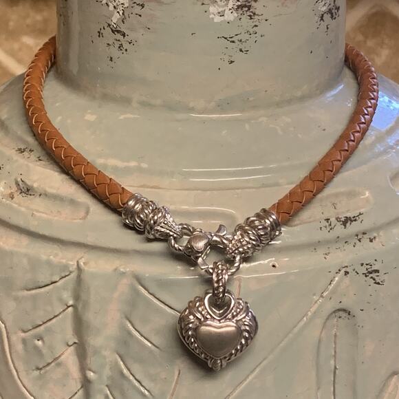 Judith Ripka Jewelry - Judith Ripka Brown & Red Leather cords w/ Sterling Silver & CZ Heart Enhancer
